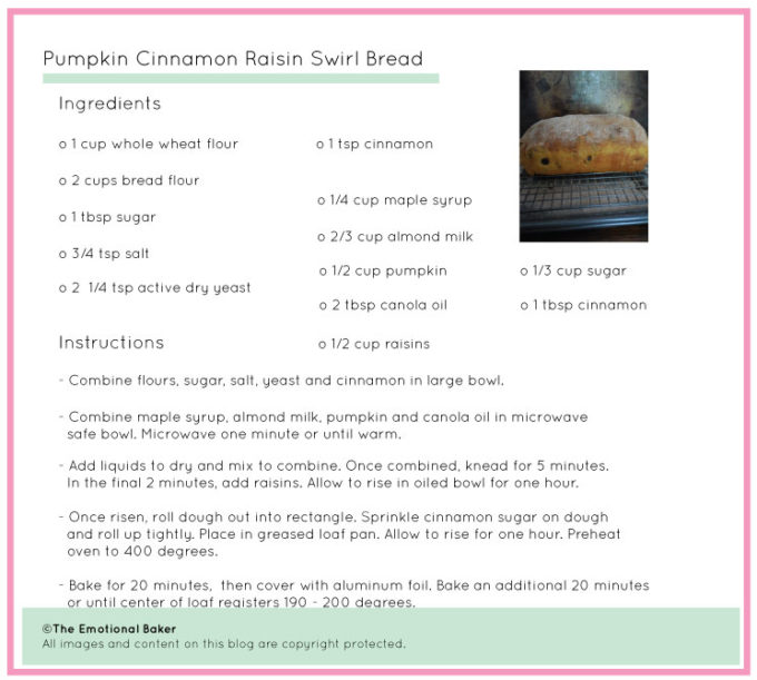 Pumpkin Cinnamon Raisin Swirl Bread | The Emotional Baker