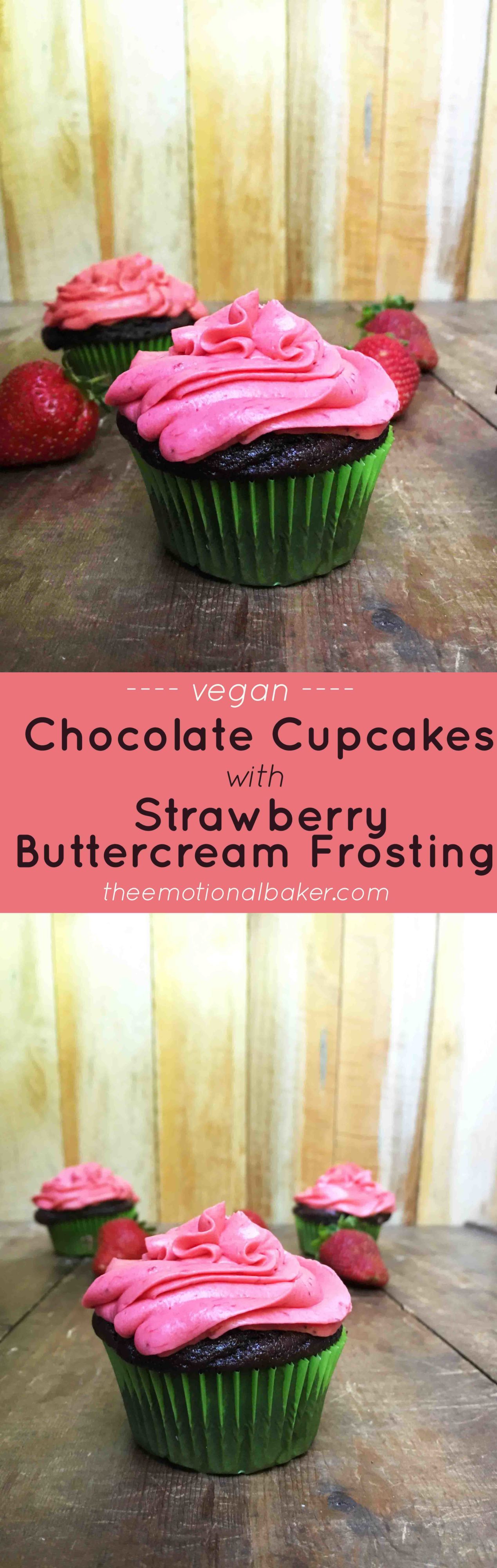 {Vegan} Chocolate Cupcakes with Strawberry Buttercream Frosting