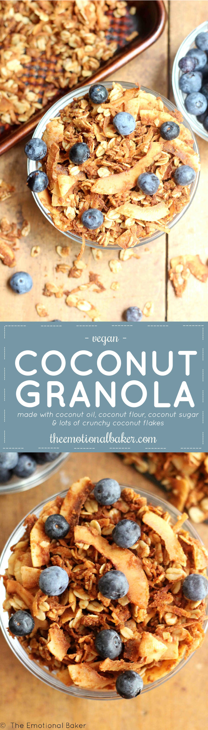 The ultimate coconut lover's granola - made with coconut oil, coconut flour, coconut sugar - and of course - lots of crunchy coconut flakes!