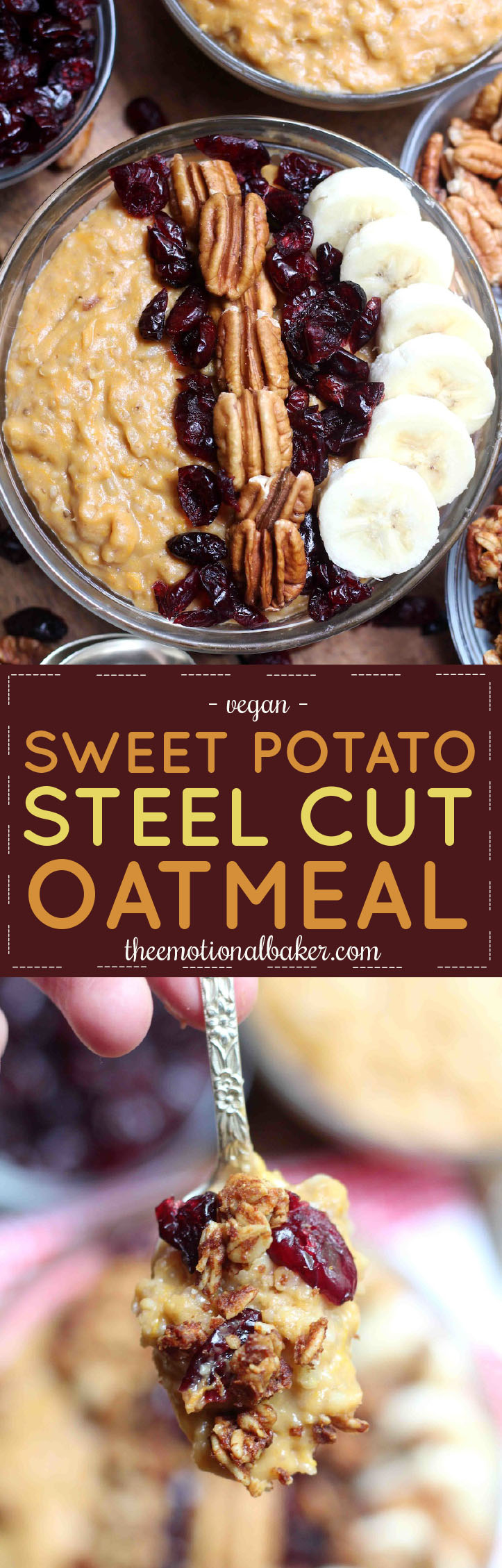 You can have your favorite Thanksgiving side for breakfast! This Sweet Potato Casserole Steel Cut Oatmeal is packed with flavor just like the casserole!