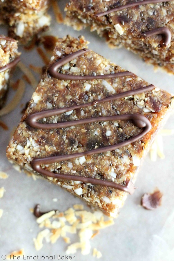 These Coconut Chocolate Chip Energy Bars satisfy your chocolate cravings with an energy boost. These energy bars are made with wholesome ingredients including dates, almond butter and chia seeds.