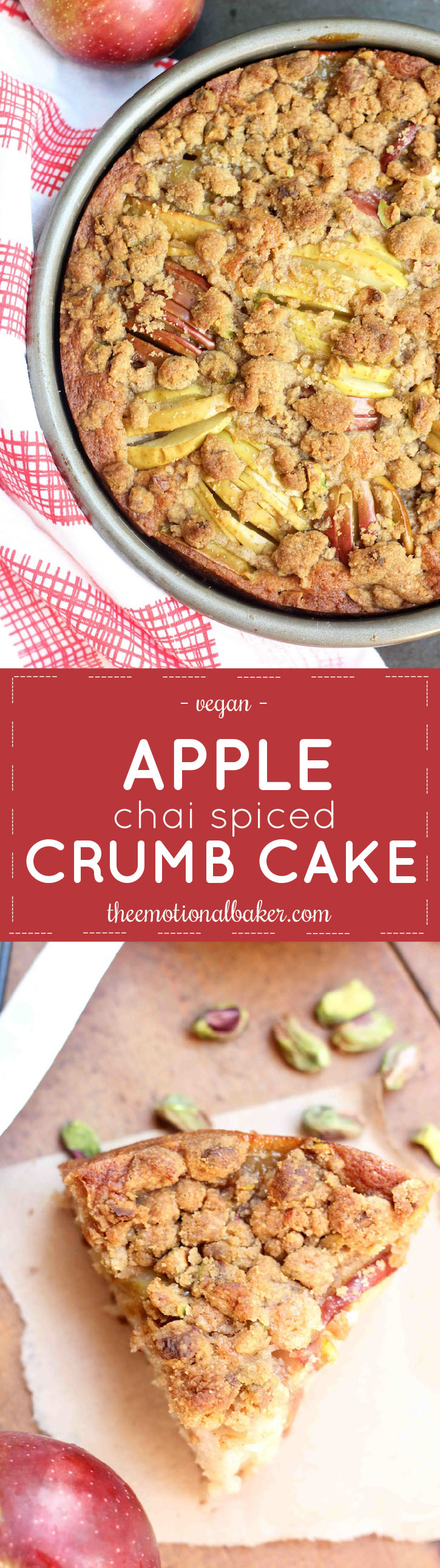 This Apple Cake is packed with flavor and perfect for fall. You'll love the chai spices and pistachio crumb topping!