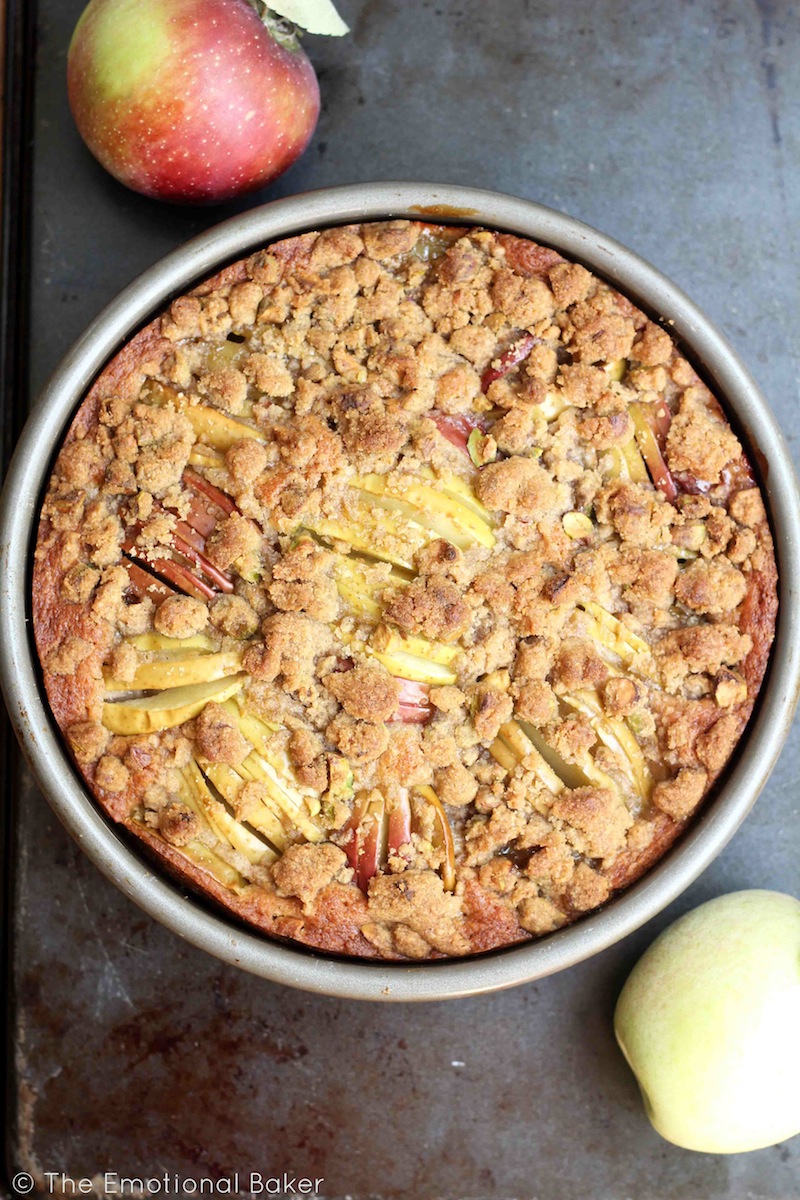 This Apple Cake is packed with flavor and perfect for fall. You'll love the chai spices and pistachio crumb topping!