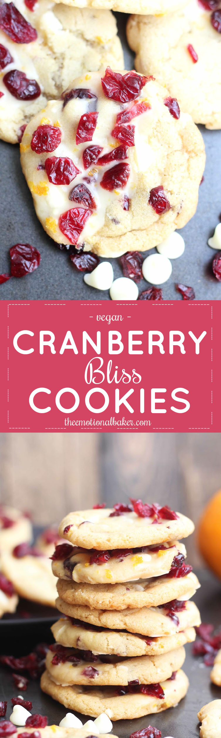 These Cranberry Bliss Cookies are inspired by the popular holiday bar. They are packed with cranberries, white chocolate, citrus and a touch of ginger.