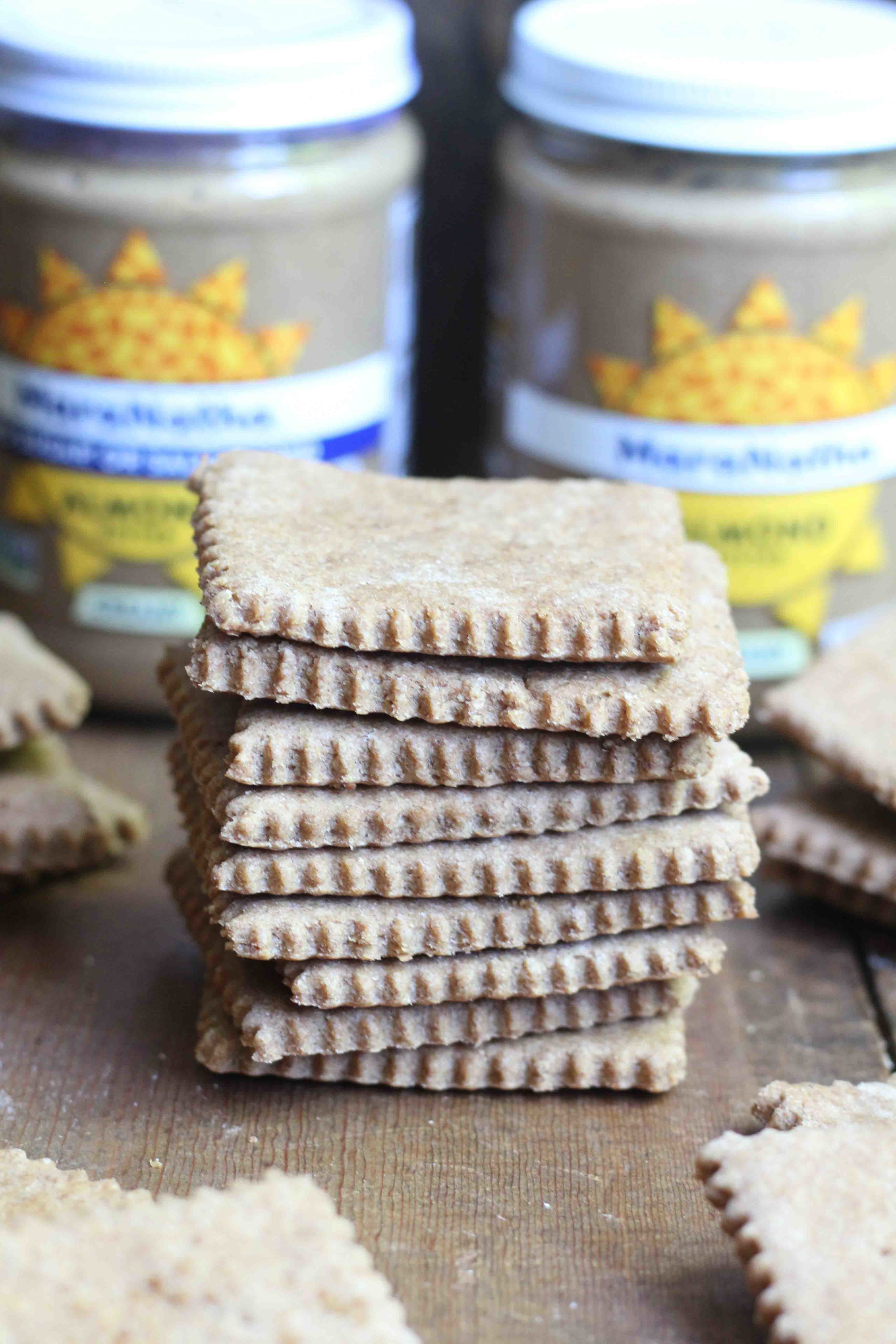 These low sugar, whole wheat Almond Butter Graham Crackers make a perfect snack. If you have a sweet tooth, dip these in dark chocolate for an indulgent healthy treat.