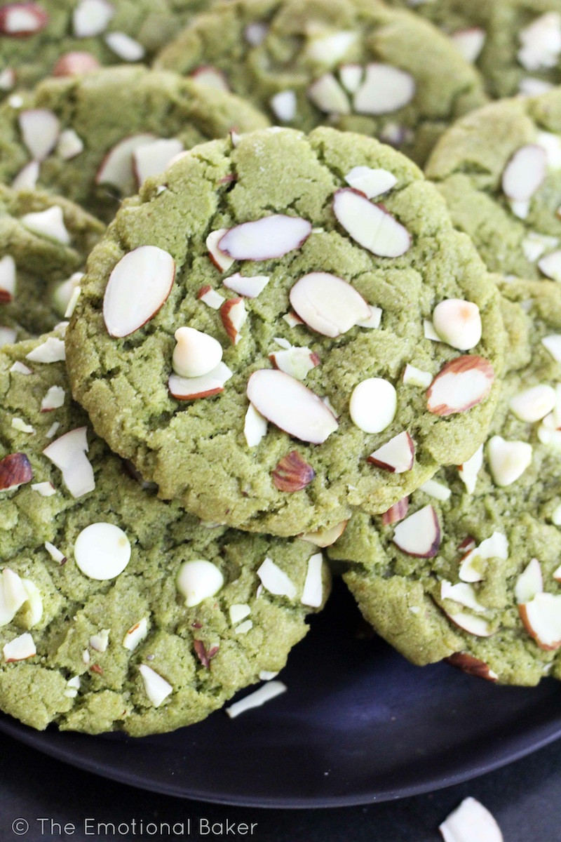 These matcha cookies are packed with almonds and white chocolate. They are crunchy and irresistible!