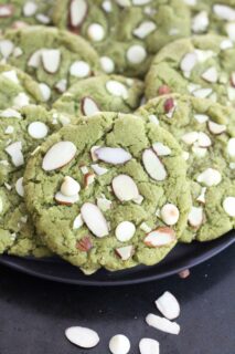 These matcha cookies are packed with almonds and white chocolate. They are crunchy and irresistible!